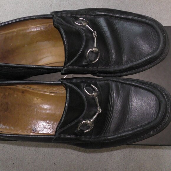 Authentic GUCCI Men’s Black Horsebit Leather Round Toe Loafers 11